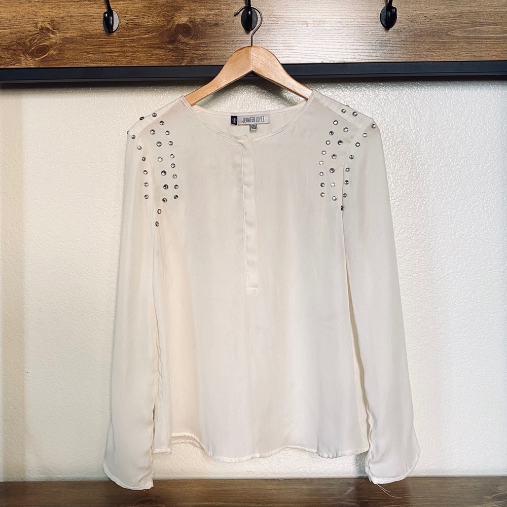 White Blouse with Rhinestone Detail